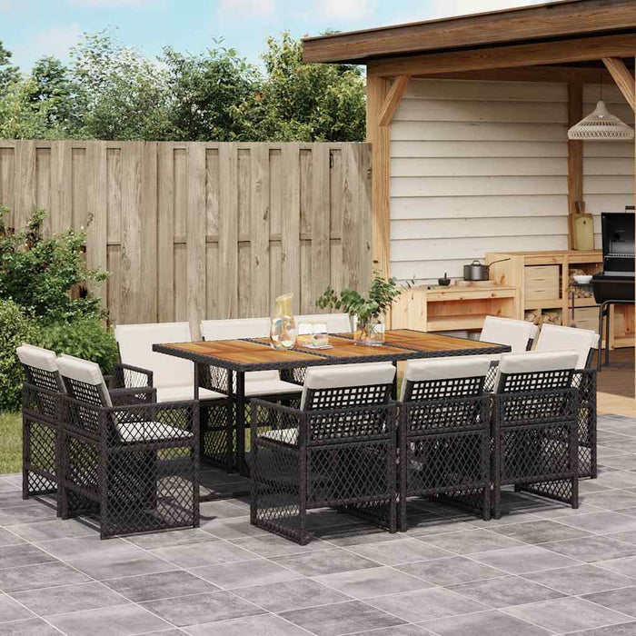 Set mobilier de exterior cu perne, 11 piese, negru, poliratan WALTI