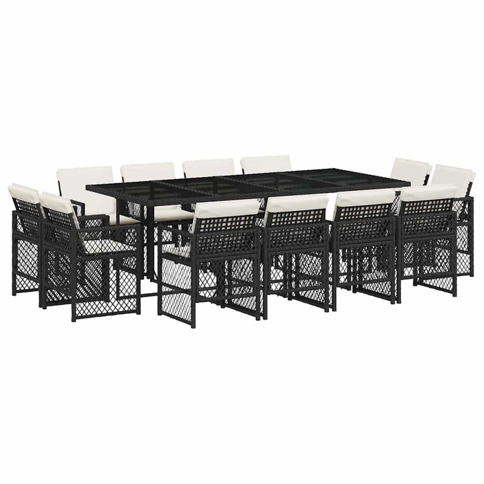 Set mobilier de grădină cu perne, 13 piese, negru, poliratan - WALTI WALTI