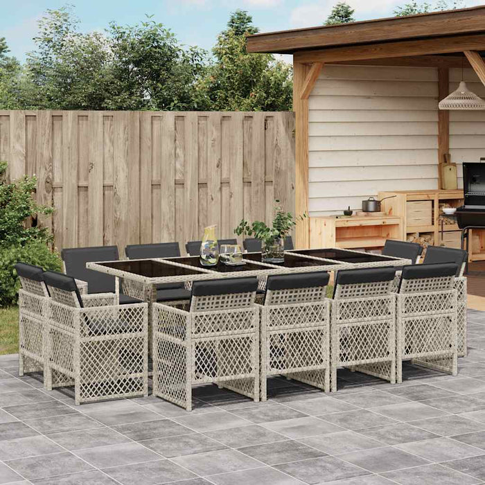 Set mobilier de grădină cu perne 13 piese gri deschis poliratan - WALTI WALTI