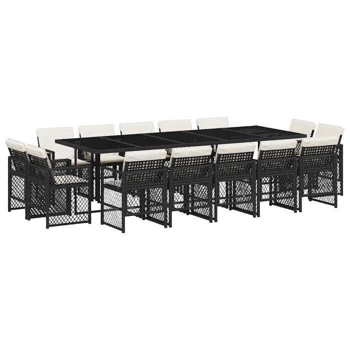 Set mobilier de grădină cu perne, 15 piese, negru, poliratan WALTI
