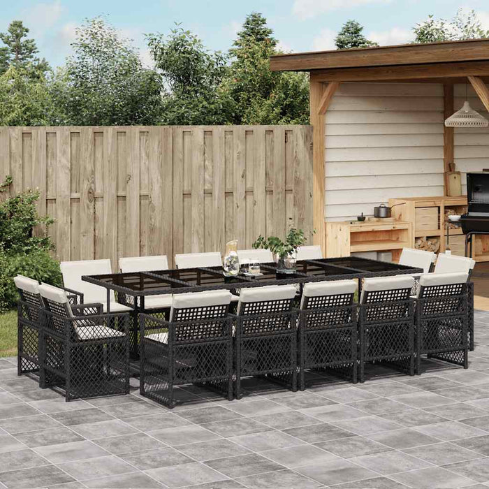 Set mobilier de grădină cu perne, 15 piese, negru, poliratan WALTI