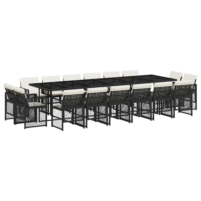 Set mobilier de grădină cu perne, 17 piese, negru, poliratan - WALTI WALTI