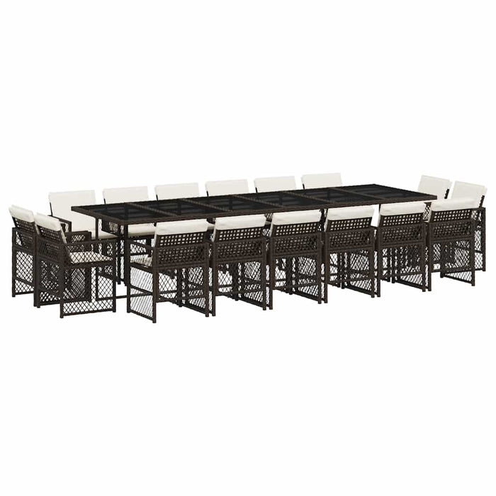 Set mobilier de grădină cu perne, 17 piese, maro, poliratan - WALTI WALTI