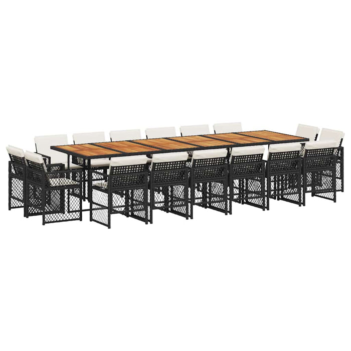 Set mobilier de grădină cu perne, 17 piese, negru, poliratan - WALTI WALTI