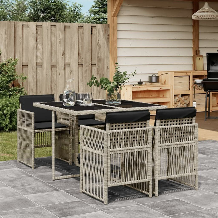 Set mobilier de grădină cu perne, 5 piese gri deschis poliratan - WALTI WALTI