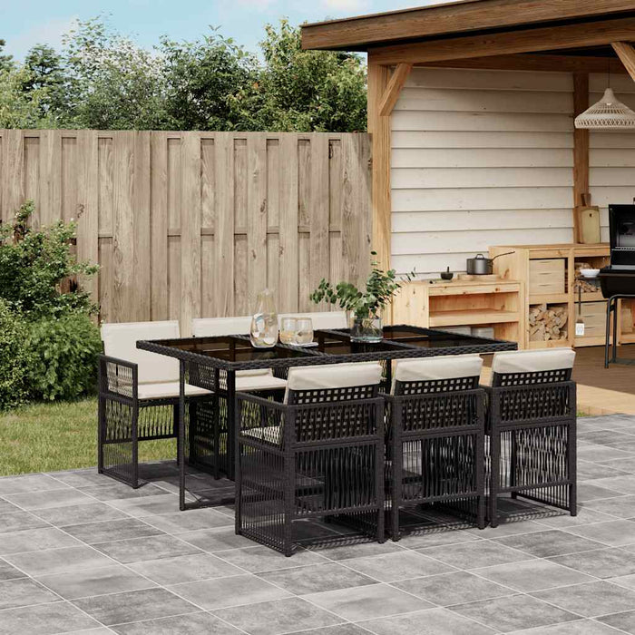 Set mobilier de grădină cu perne, 7 piese, negru, poliratan - WALTI WALTI