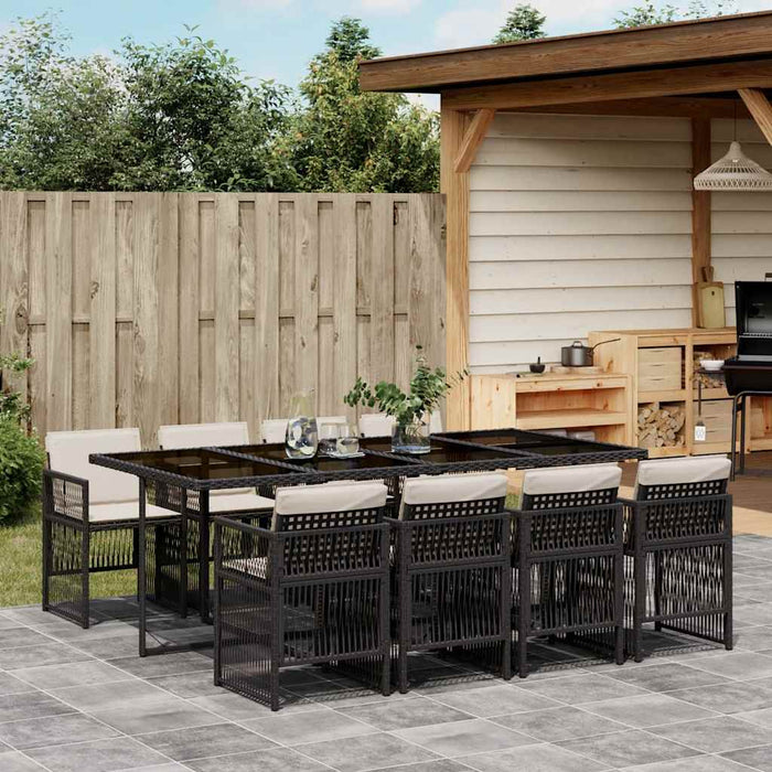 Set mobilier de grădină cu perne, 9 piese, negru, poliratan - WALTI WALTI