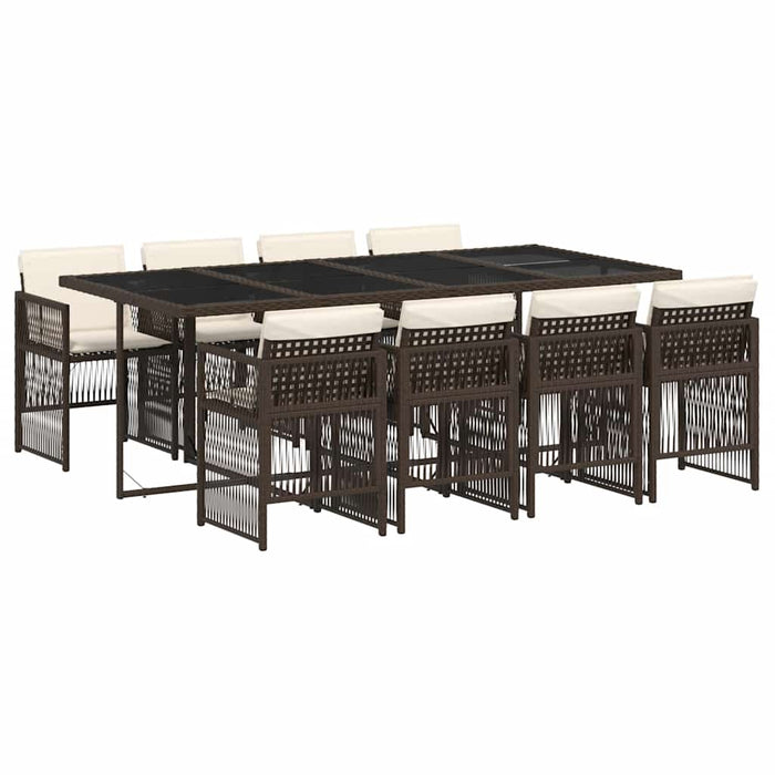 Set mobilier de grădină cu perne, 9 piese, maro, poliratan WALTI