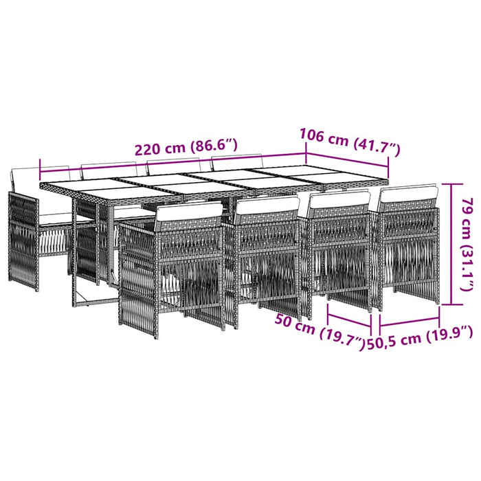 Set mobilier grădină cu perne, 9 piese, gri deschis, poliratan WALTI