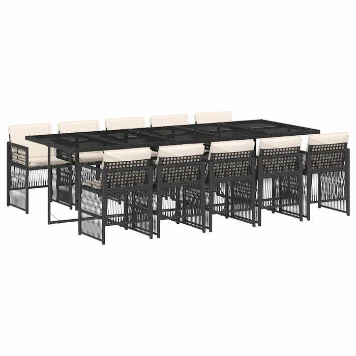 Set mobilier de exterior cu perne, 11 piese, negru, poliratan - WALTI WALTI
