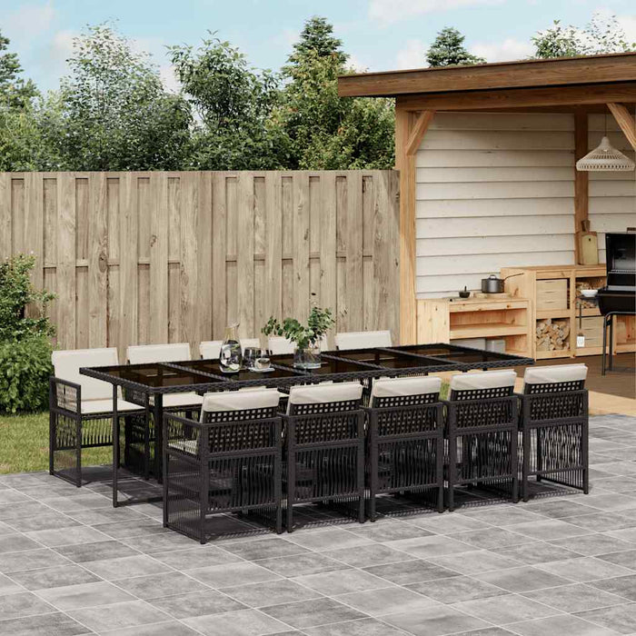 Set mobilier de exterior cu perne, 11 piese, negru, poliratan - WALTI WALTI