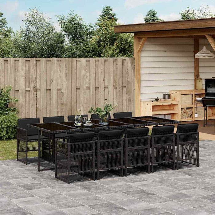 Set mobilier de exterior cu perne, 11 piese, negru, poliratan - WALTI WALTI