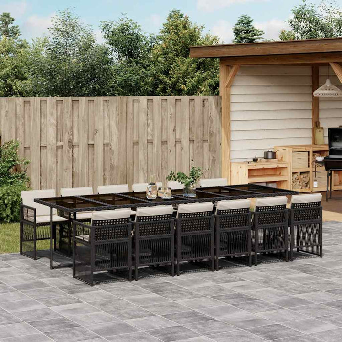 Set mobilier de grădină cu perne, 13 piese, negru, poliratan - WALTI WALTI