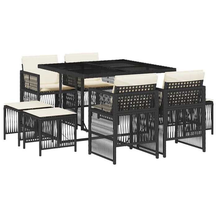 Set mobilier de grădină cu perne, 9 piese, negru, poliratan - WALTI WALTI