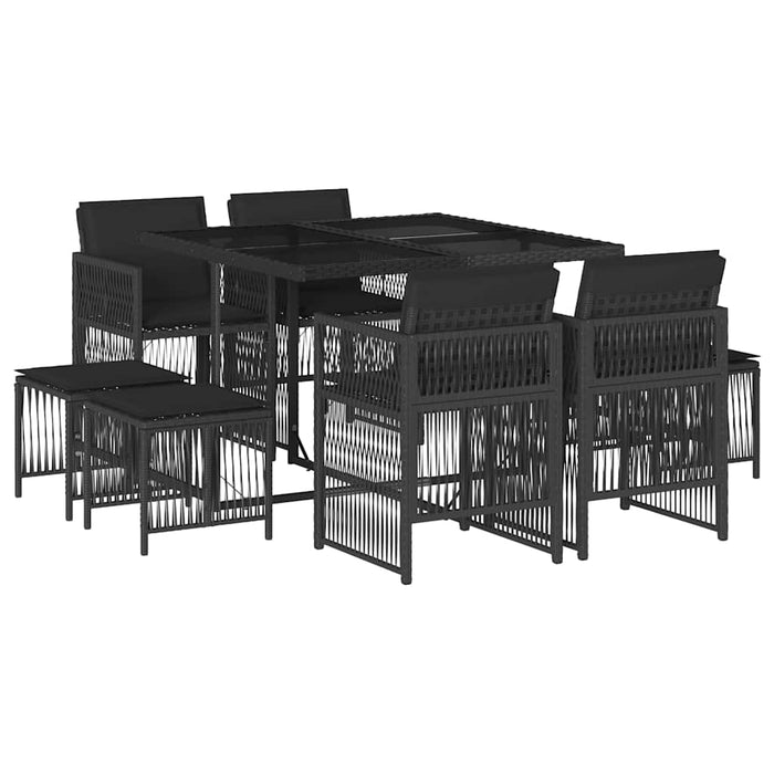 Set mobilier de grădină cu perne, 9 piese, negru, poliratan - WALTI WALTI