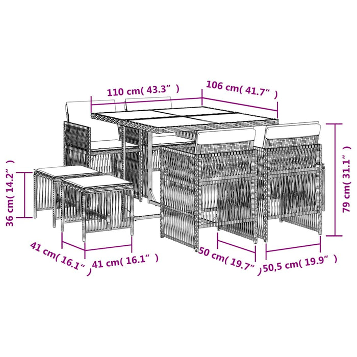 Set mobilier de grădină cu perne, 9 piese, negru, poliratan - WALTI WALTI