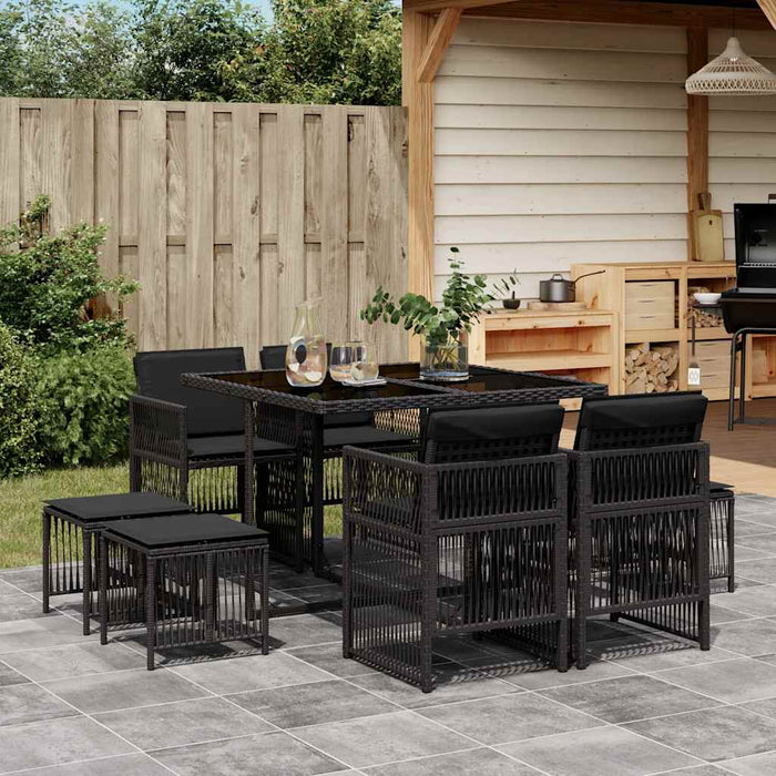Set mobilier de grădină cu perne, 9 piese, negru, poliratan - WALTI WALTI
