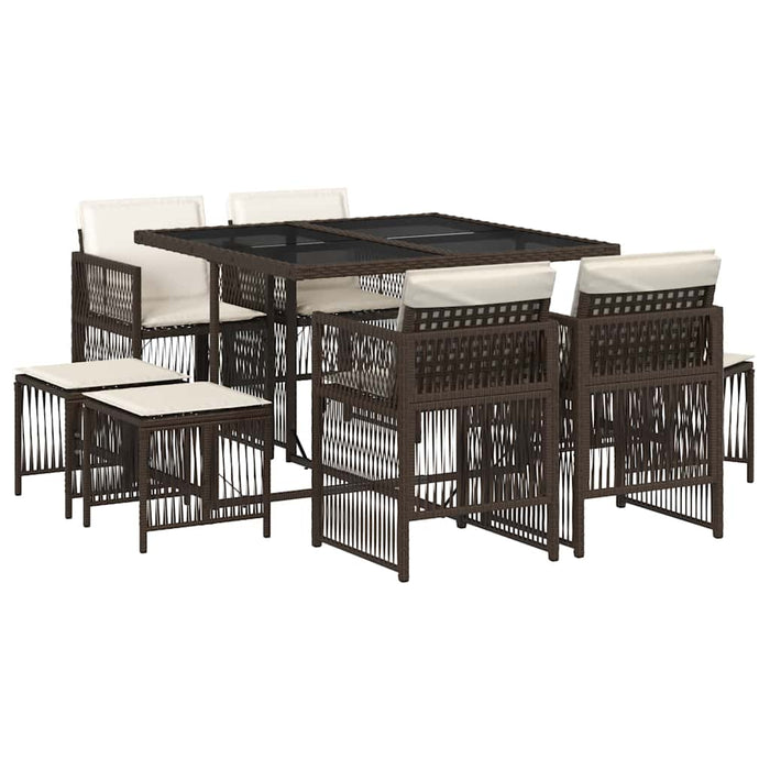 Set mobilier de grădină cu perne, 9 piese, maro, poliratan WALTI