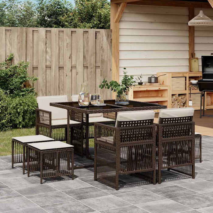 Set mobilier de grădină cu perne, 9 piese, maro, poliratan WALTI
