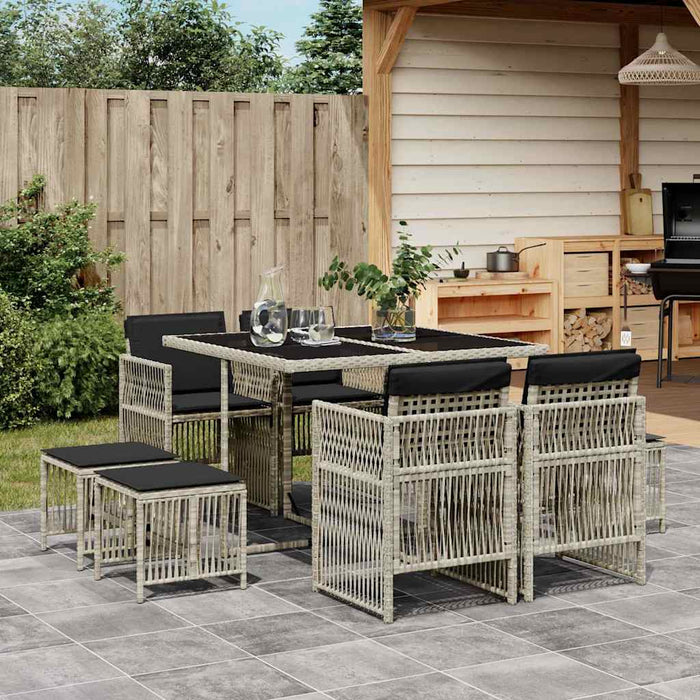 Set mobilier grădină cu perne, 9 piese, gri deschis, poliratan WALTI