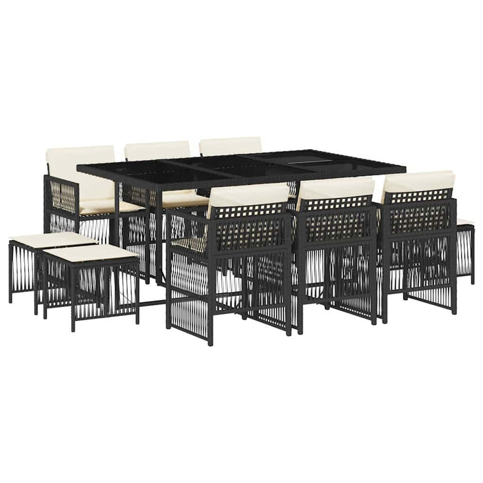 Set mobilier de exterior cu perne, 11 piese, negru, poliratan - WALTI WALTI