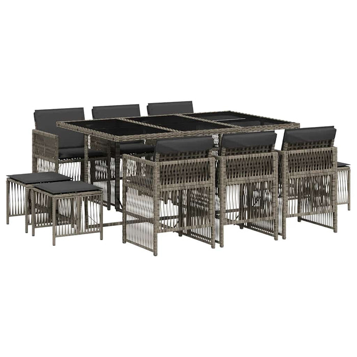 Set mobilier de grădină cu perne, 11 piese, gri, poliratan WALTI