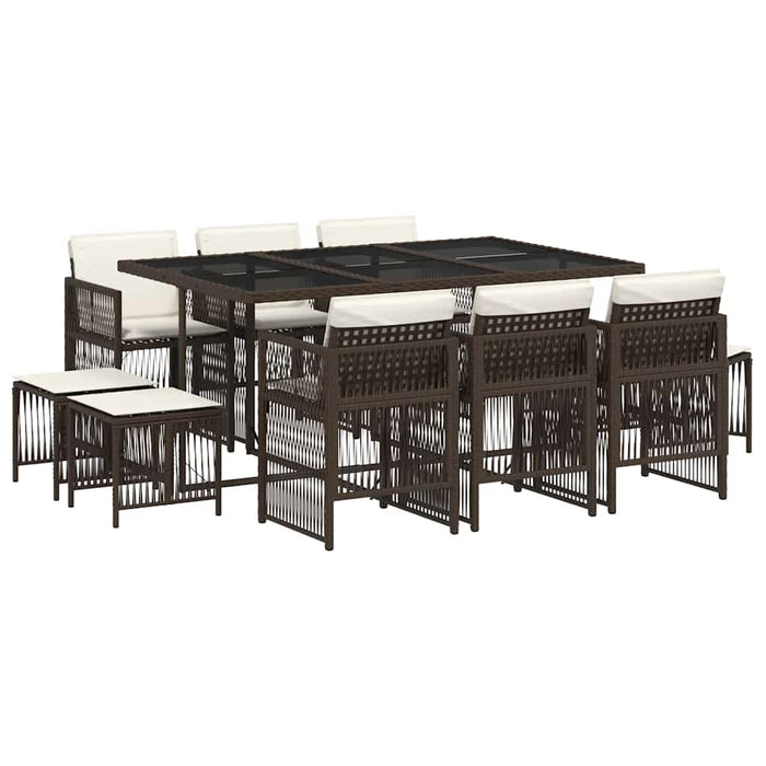 Set mobilier de grădină cu perne, 11 piese, maro, poliratan WALTI
