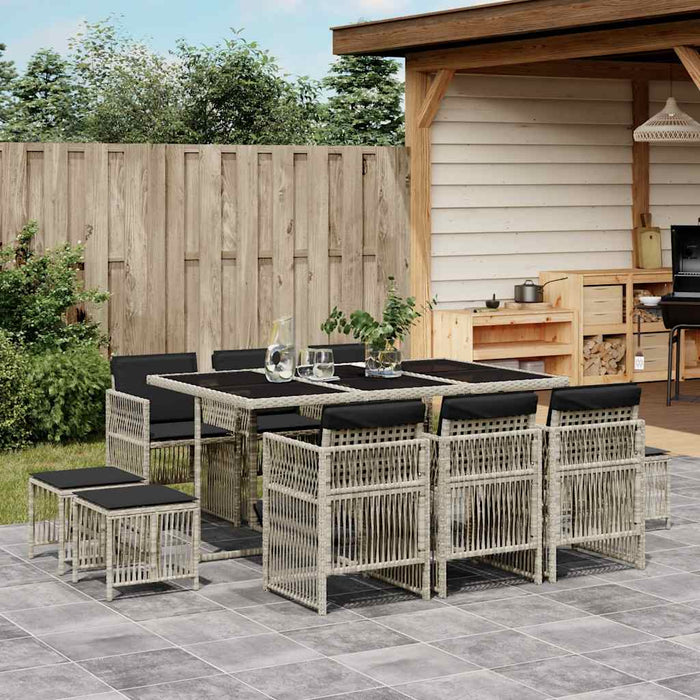 Set mobilier de grădină cu perne 11 piese gri deschis poliratan - WALTI WALTI