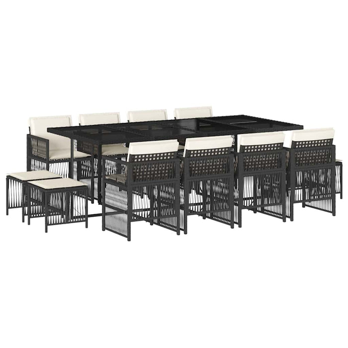 Set mobilier de grădină cu perne, 13 piese, negru, poliratan - WALTI WALTI