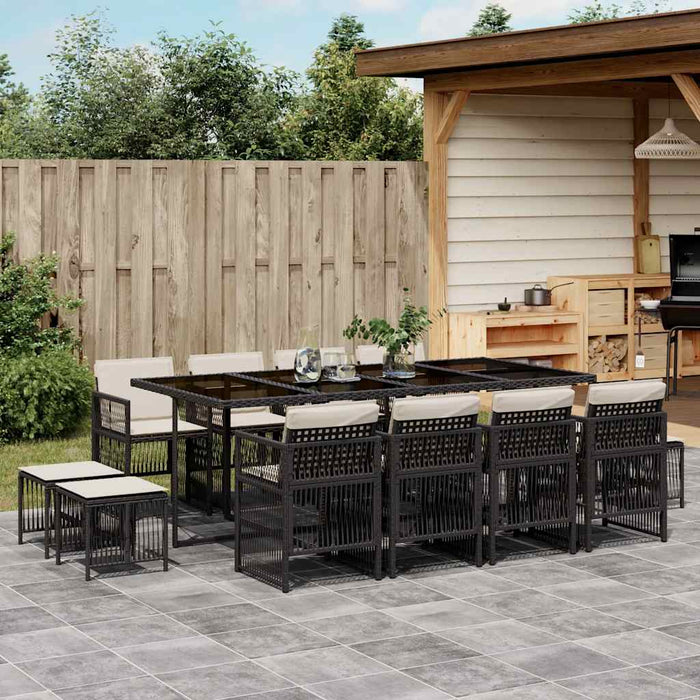 Set mobilier de grădină cu perne, 13 piese, negru, poliratan - WALTI WALTI