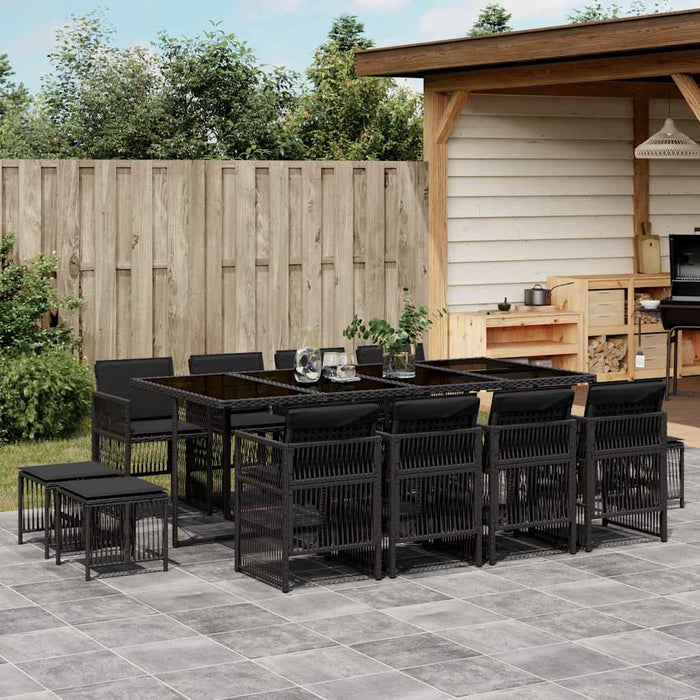 Set mobilier de grădină cu perne, 13 piese, negru, poliratan - WALTI WALTI
