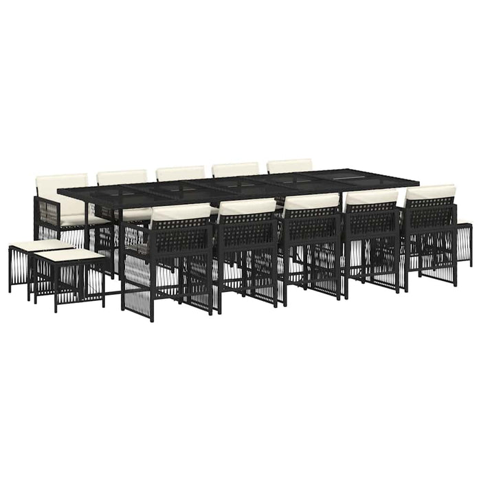 Set mobilier de grădină cu perne, 15 piese, negru, poliratan - WALTI WALTI