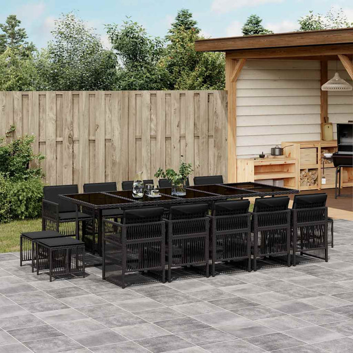 Set mobilier de grădină cu perne, 15 piese, negru, poliratan - WALTI WALTI