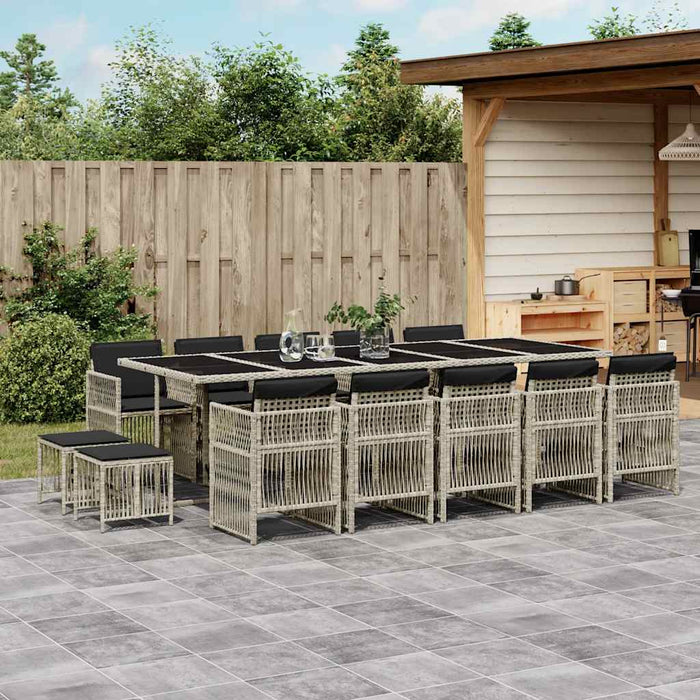 Set mobilier de grădină cu perne 15 piese gri deschis poliratan - WALTI WALTI
