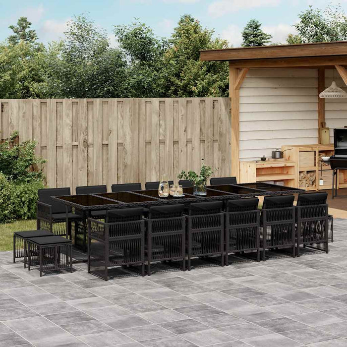 Set mobilier de grădină cu perne, 17 piese, negru, poliratan - WALTI WALTI