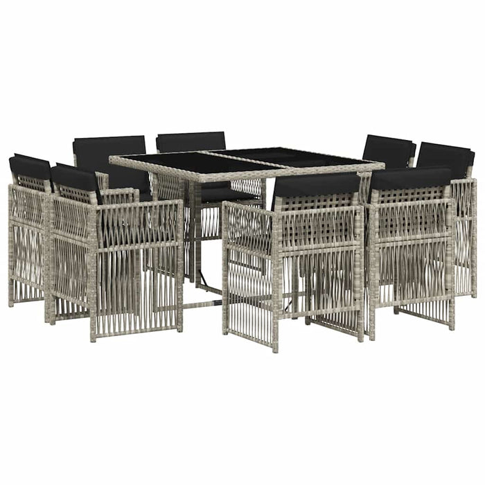 Set mobilier grădină cu perne, 9 piese, gri deschis, poliratan WALTI