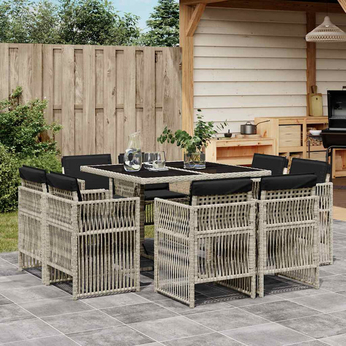 Set mobilier grădină cu perne, 9 piese, gri deschis, poliratan WALTI
