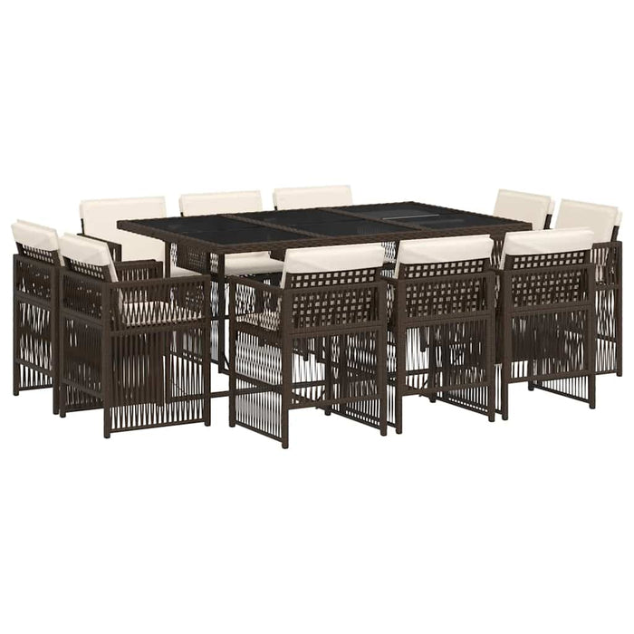 Set mobilier de grădină cu perne, 11 piese, maro, poliratan WALTI