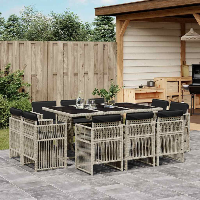 Set mobilier de grădină cu perne 11 piese gri deschis poliratan - WALTI WALTI