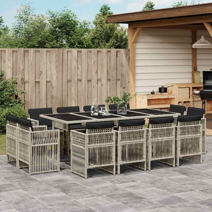 Set mobilier de grădină cu perne 13 piese gri deschis poliratan - WALTI WALTI