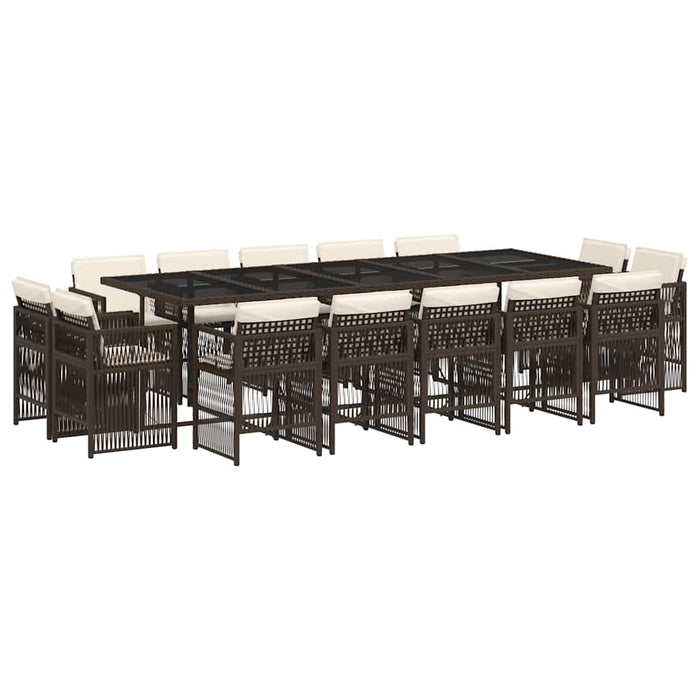 Set mobilier de grădină cu perne, 15 piese, maro, poliratan WALTI
