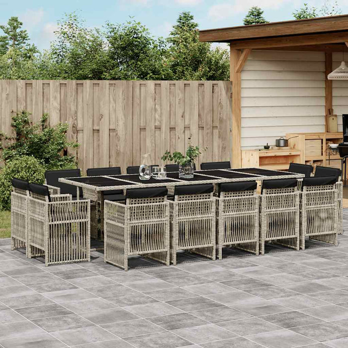 Set mobilier de grădină cu perne 15 piese gri deschis poliratan - WALTI WALTI