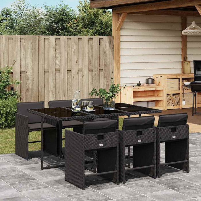 Set mobilier de grădină cu perne, 7 piese, negru, poliratan - WALTI WALTI