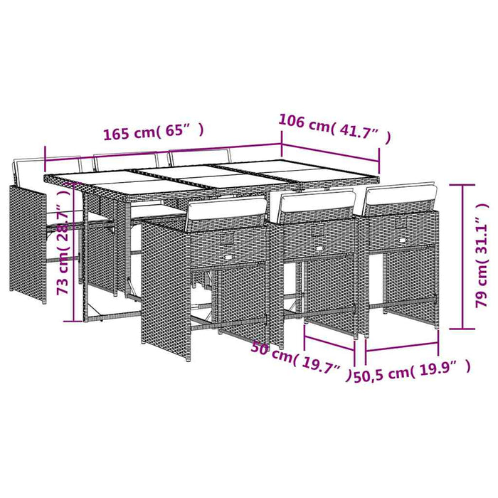 Set mobilier de grădină cu perne, 7 piese, maro, poliratan WALTI
