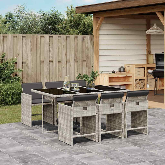 Set mobilier de grădină cu perne, 7 piese gri deschis poliratan - WALTI WALTI