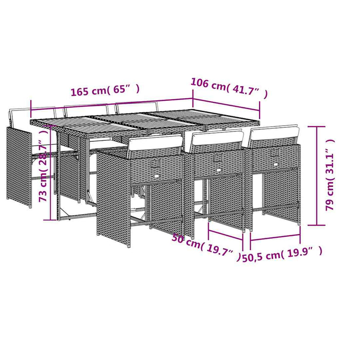 Set mobilier de grădină cu perne, 7 piese, negru, poliratan WALTI