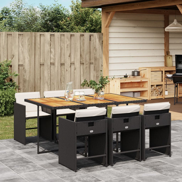 Set mobilier de grădină cu perne, 7 piese, negru, poliratan WALTI