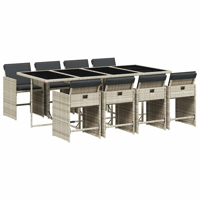 Set mobilier grădină cu perne, 9 piese, gri deschis, poliratan - WALTI WALTI