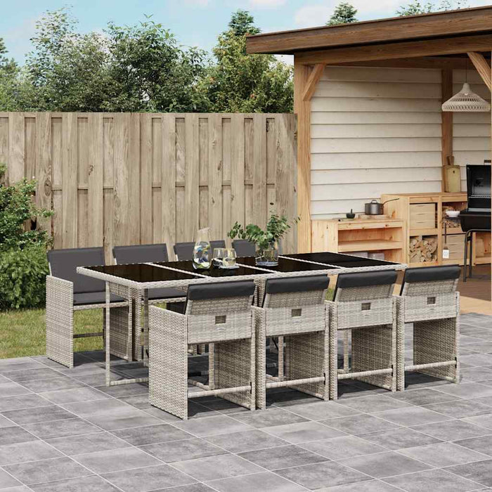 Set mobilier grădină cu perne, 9 piese, gri deschis, poliratan - WALTI WALTI
