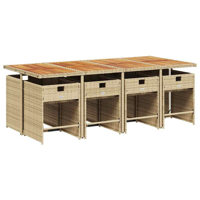 Set de masă pentru grădină, 9 piese, cu perne, bej, poliratan WALTI
